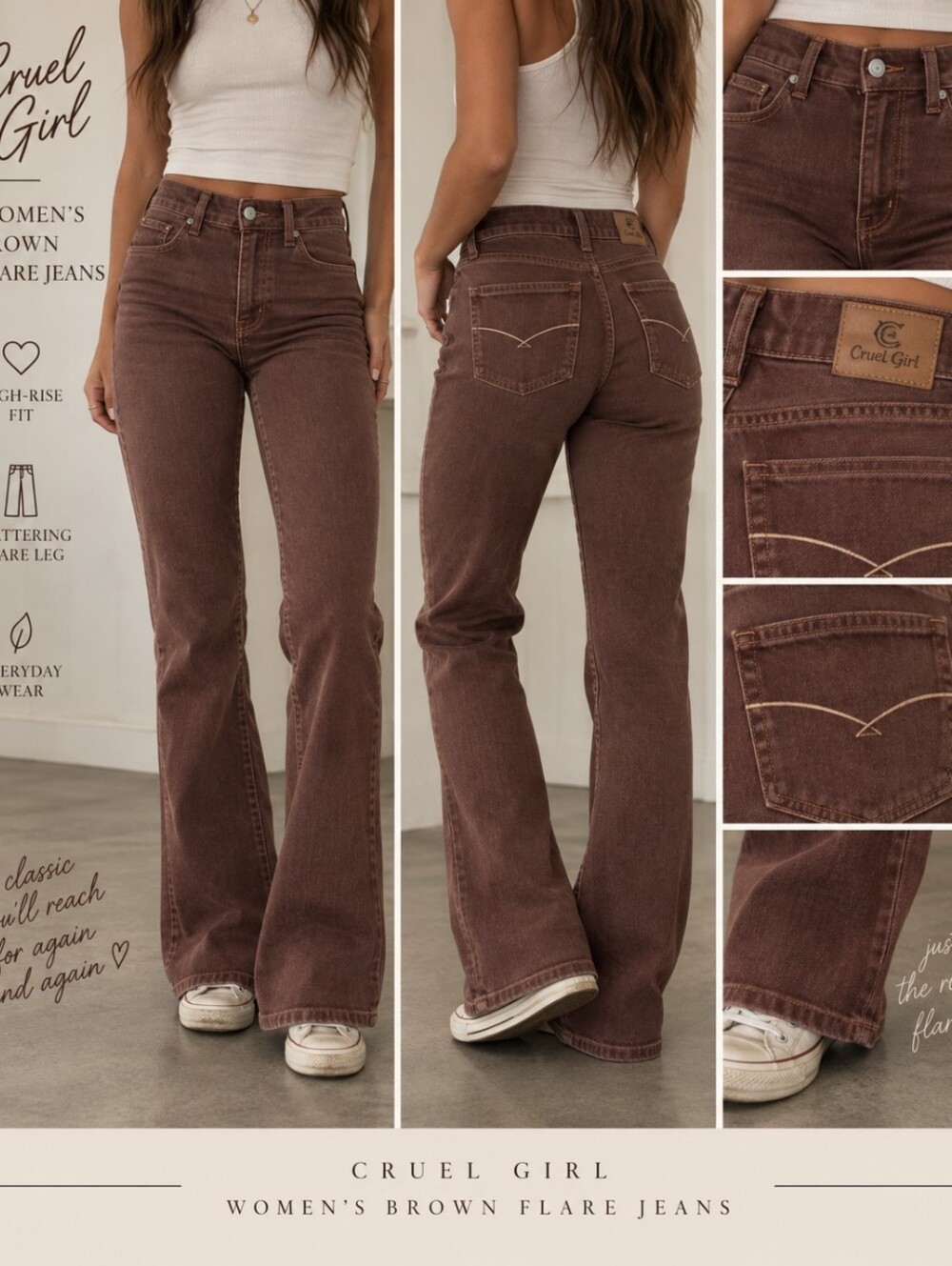 Women’s Brown Flare Jeans - Classic High-Rise Style